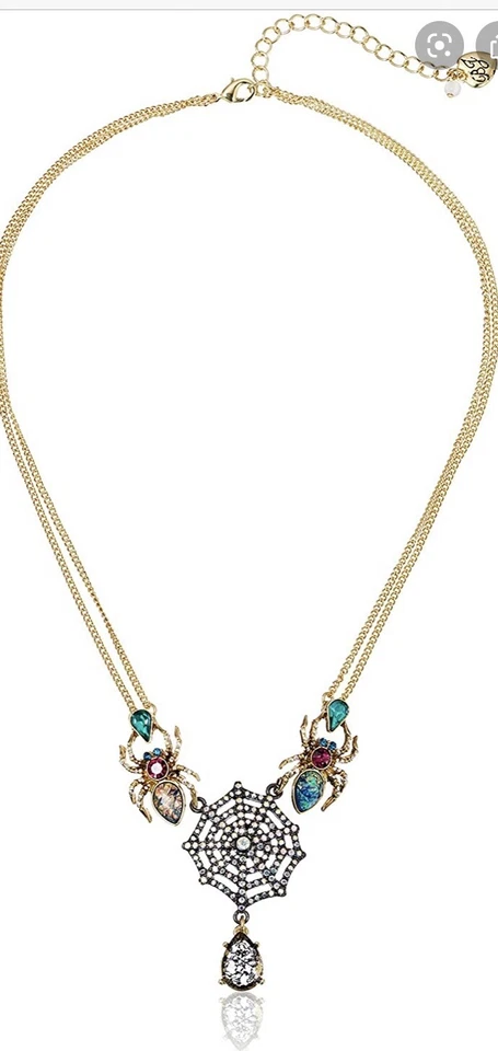 Betsey Johnson Gold-tone Pave Crystals Spider & Web Statement Necklace