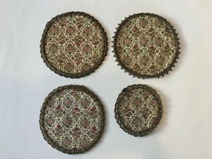 Set 4 round Antique french European tapestry doilie metallic lace floral pattern - Picture 1 of 8