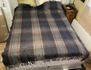 Vintage Herringbone Wool Blanket Gray Tan Striped No Tags 60” X 70” - Picture 1 of 1