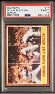 1962 Topps - #317 Stan Musial Plays 21a stagione PSA 6 EX-MT nuova etichetta - Foto 1 di 2