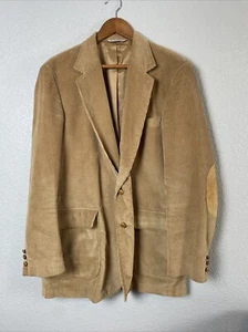 Vtg John Peel Ltd Mens 44L Tan Corduroy Sport Coat Blazer Jacket Elbow Patch - Picture 1 of 10