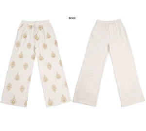 ComfyLuxe Mixed Pattern Embroidered Wide-Leg Linen Pants - Picture 1 of 6