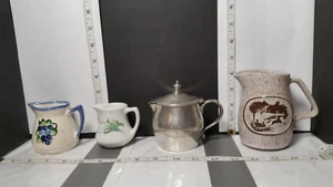 Tabletop Creamer Collection - 4 Pieces Total; 3 Ceramic; 1 Pewter w/Hinged Lid - Picture 1 of 4