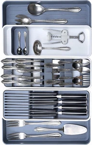 Kitchen Drawer Organizer, 2-Tier Knife Holder-Expandable Cutlery Tray Silverware - Picture 1 of 12