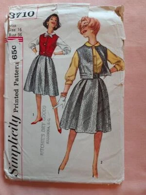 Simplicity 3710 Misses'/Juniors Vintage Blouse, Skirt & Jacket Pattern Size 16 - Image 1 of 2