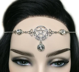 Celtic Moon Goddess Pentacle Silver Headpiece Headdress Circlet Crown Goth Wicca - Picture 1 of 34