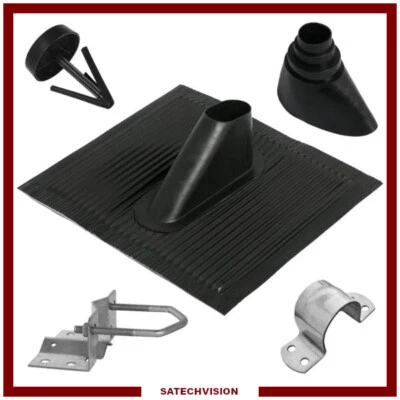 MEGASAT Set de Fixation pour Mât de Diamètre 48 mm Tuile Antenne Satellite Toit Noir
