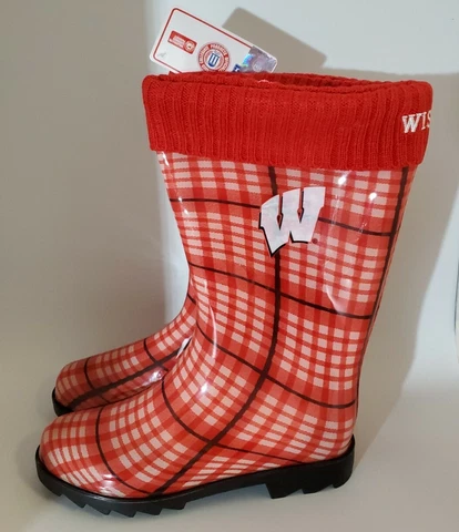 University Of Wisconsin Badgers Women’s Rain Boots Size 9-10 NEW Cover