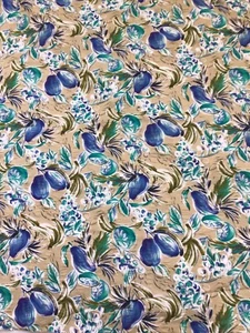 Vintage leichter Druck Searsucker Blumen Blau, Oliv, Ecru 1,9 Jahre x 45" Breite - Bild 1 von 7