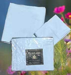 Juego de sábanas dobles Ralph Lauren The Polo azul hielo funda de almohada plana 250 TC de colección - Imagen 1 de 7