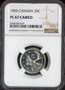 Canadá 1965 25 centavos 25C NGC PL67 calidad camafeo - Imagen 1 de 2