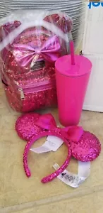 Magenta SET di 3 Loungefly Set Paillettes Minnie Mouse Borsa, Orecchie e Starbucks Tumble - Foto 1 di 3