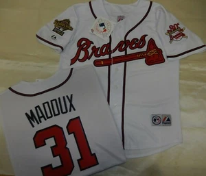 0812 Majestic 1995 Atlanta Braves GREG MADDUX World Series Baseball MAGLIA NUOVA - Foto 1 di 2