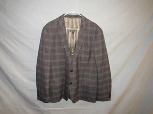 Ben Sherman Men's Brown Blue Plaid 2 Button Up Suit Jacket Size 46R - Picture 1 of 6