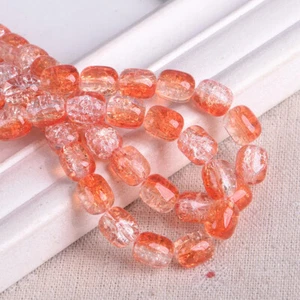 30pcs Colorful Crackle Crystal Glass 9.5x8mm Oval Cylinder Shape Loose Beads Lot - Picture 1 of 7