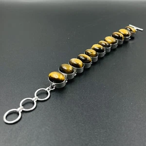925 Sterling Silver Natural Tiger's Eye Gemstone Handmade Jewelry Chain Bracelet - Imagen 1 de 4