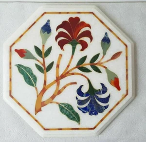 15" Marble Corner Coffee Table Top pietradura Floral Inlay Handicraft Work - Picture 1 of 3