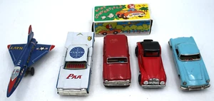 6pc Vintage Tin Vehicle Lot Baby Convertible Pan Am Navy Corvair Sedan Sport Car - Picture 1 of 11