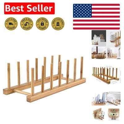 Estante para platos de madera de bambú, organizador vertical de platos y tapas para gabinete de cocina o... Foto 1 de 4