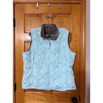 Chaleco acolchado floral azul claro con cremallera Eddie Bauer para mujer talla XXL Foto 1 de 4