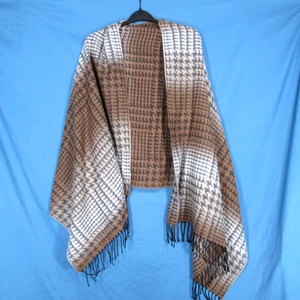 MANIFATTURA TESSILE CHITI Brown/Gray/Black HOUNDSTOOTH Fringe RECTANGLE SCARF - Picture 1 of 6