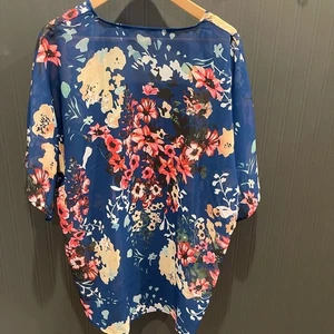 Kimono Coverup Wickel groß transparent Strand Sommer leicht Schwimmen Blumen bunt - Bild 1 von 5