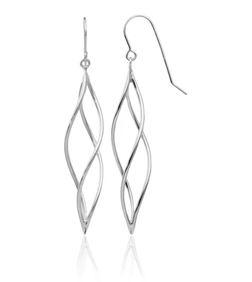 10K Solid White Gold Long Twisted Dangle Earrings - Image 1 of 4