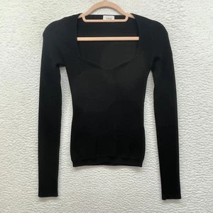 Suéter Wilfred Mujer Pequeño Negro Cuello Cuadrado Tejido Acanalado Manga Larga Aritzia Top - Imagen 1 de 10