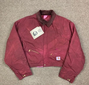 Vintage Carhartt Detroit Jacket Style Cropped Adult M-L Full Zip Maroon NWT 90s - Picture 1 of 12
