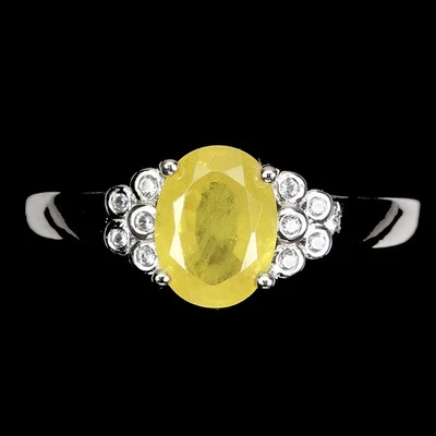 Anello 925 in argento ovale giallo zaffiro 8x6 mm gemma topazio taglia 9 - Immagine 1 di 4