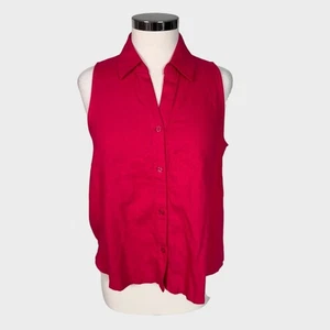Ophelia Roe Medium Linen Rayon Sleeveless Button Front Top Dark Pink  - Picture 1 of 8