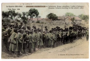 Postal de la Primera Guerra Mundial - Prusia Oriental - Tropas rusas esperando una orden de ataque 1914 - Imagen 1 de 2