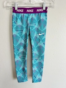 Girl’s Youth Nike Pro Dri Fit Leggings Capris Teal Purple Geometric Sz 6 - Picture 1 of 5