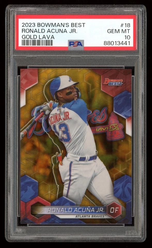 2023 Bowman's Best #18 Ronald Acuna Jr. PSA 10 GOLD LAVA /75 - Image 1 of 2