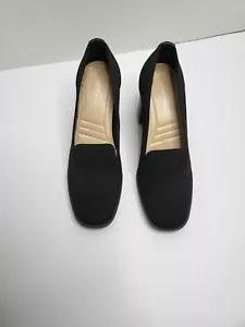 Adrenne Vittadini Black Script Loafer Pumps Block Heels Dress Shoes Size 7M - Picture 1 of 11