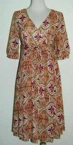 Sandra Darren Multi Color V Neck Tie Empire Waist Half Sleeve Dress 6 - Picture 1 of 6