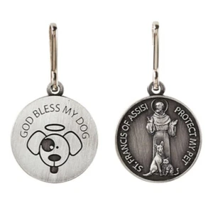 God Bless My Dog Saint St Francis Pet Medal Collar Tag Animal Protection Clip - Bild 1 von 4
