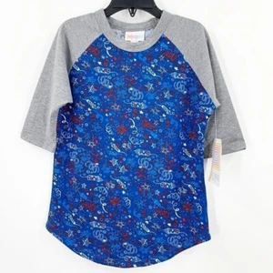 Lularoe NWT Sloan Red White Blue Tee Girls 6 USA Patriotic Raglan Fireworks - Picture 1 of 5