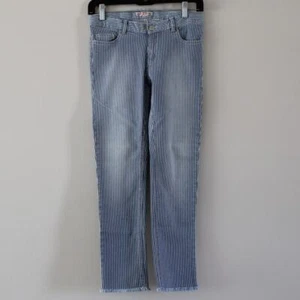 NWT Bonpoint Samela Painted Pants Straight Leg Blue White Stripe Raw Edge Hem 12 - Picture 1 of 9