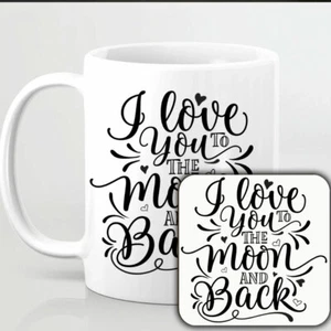 I Love you to the Moon and Back Taza o Posavasos o Taza Posavasos Set Día de San Valentín - Imagen 1 de 3