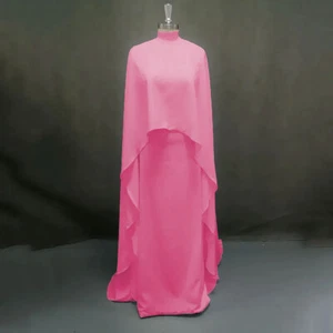 Pink Muslim Wedding Dresses High Neck Long Sleeves Conservative Bridal Gowns - Picture 1 of 5