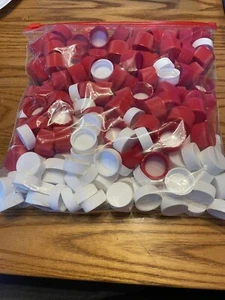 Lot of Over 200 *NEW* 100 White & 100 Red Plastic Bottle Caps  Arts, Crafts - Picture 1 of 5