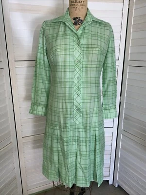 Camisa Vestido Vintage Años 60/70 Serbin Of Florida Cuadros Algodón Caída Cintura Plisada Med Foto 1 de 4