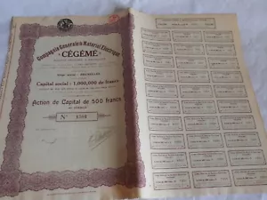 Vintage share certificate Stocks CEGEME compagnie generale materiel electrique - Picture 1 of 2