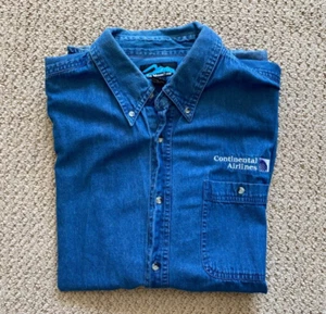 Vintage Continental Airlines Shirt 3XL SS Denim Button-Down-Shirt - Bild 1 von 1