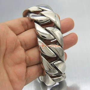 Heavy Silver Stainless Steel Cuban Curb Link Chain Men's Bracelet 31mm 8.7"(L) - Picture 1 of 11