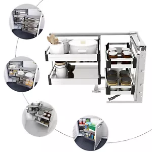 2 Tier Kitchen Blind Corner Basket Storage Organizer Soft Close Pull Out Cabinet - Picture 1 of 17