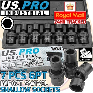 US PRO INDUSTRIAL Impact Swivel Shallow Sockets 1/2" Drive 6 Point Wobble 3429 - Picture 1 of 4