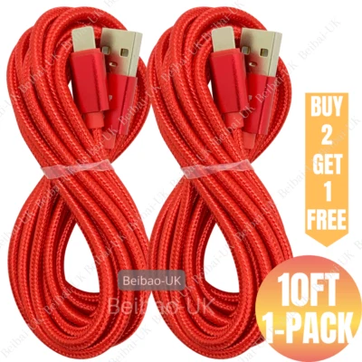 10Ft USB Cable Braided For Apple iPhone 11 X 8 7 iPad Charger Charging Data Cord - Image 1 of 4