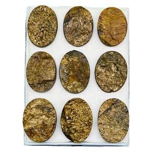 Lotto 9 pezzi pietre preziose sfuse non trattate bronzo marrone naturale taglio druso 36-38 mm - Foto 1 di 7
